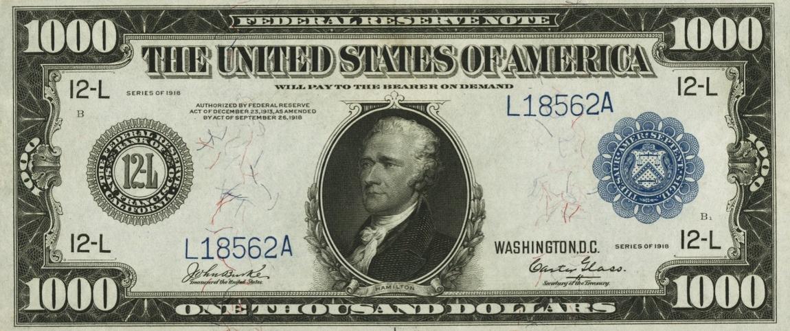 Front of United States p365: 1000 Dollars from 1918