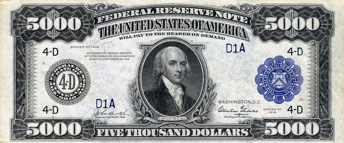 Front of United States p366: 5000 Dollars from 1918
