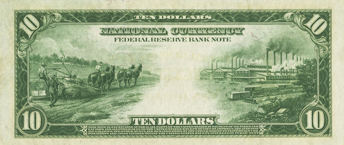 Back of United States p369: 10 Dollars from 1915