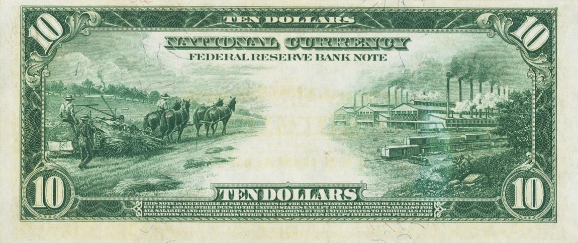 Back of United States p374: 10 Dollars from 1918
