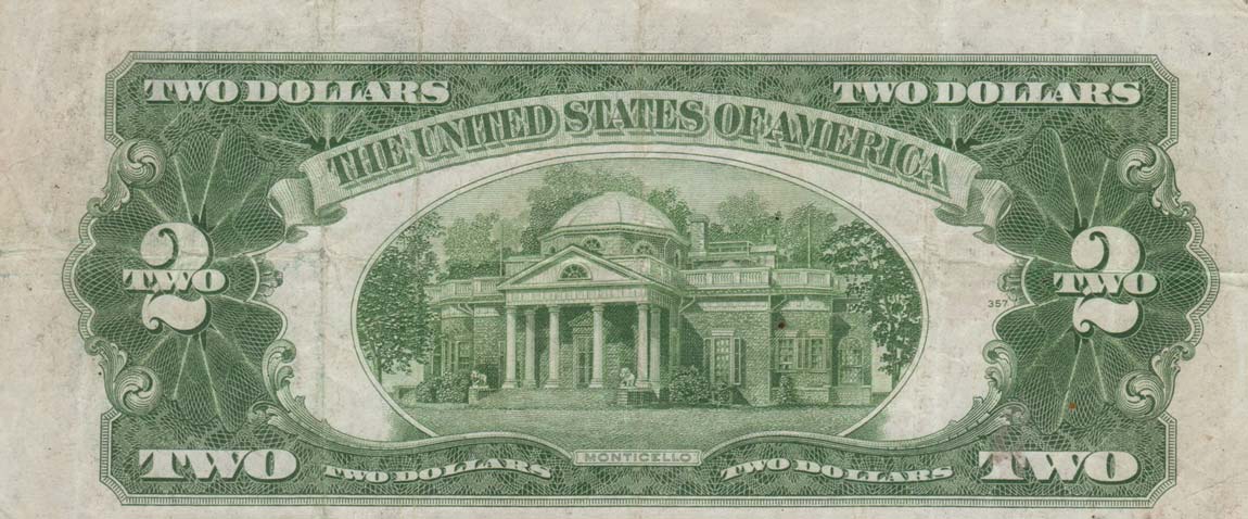 Back of United States p378g: 2 Dollars from 1928