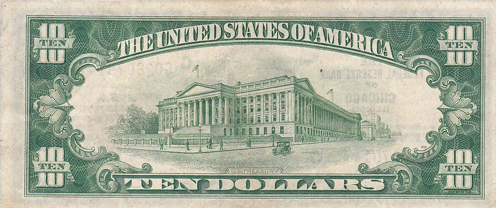 Back of United States p396: 10 Dollars from 1929