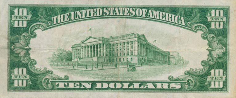 Back of United States p400: 10 Dollars from 1928