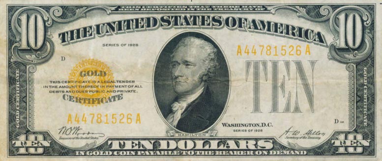 Front of United States p400: 10 Dollars from 1928