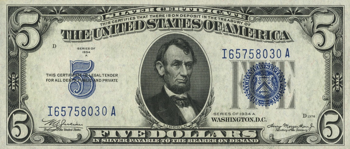 Front of United States p414Aa: 5 Dollars from 1934