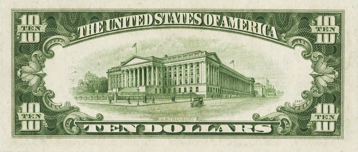Back of United States p415d: 10 Dollars from 1934