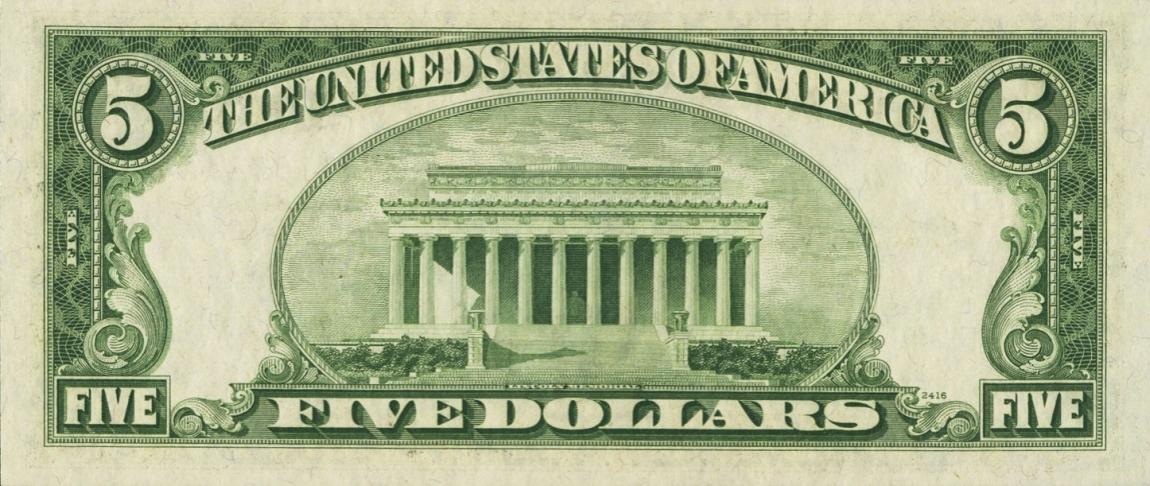 Back of United States p417b: 5 Dollars from 1953