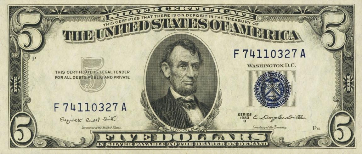 Front of United States p417b: 5 Dollars from 1953
