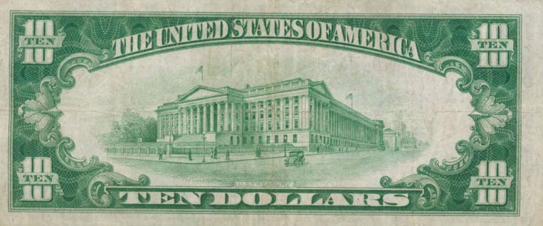 Back of United States p421a: 10 Dollars from 1928