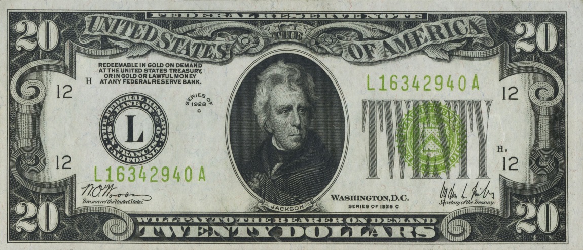 Front of United States p422c: 20 Dollars from 1928