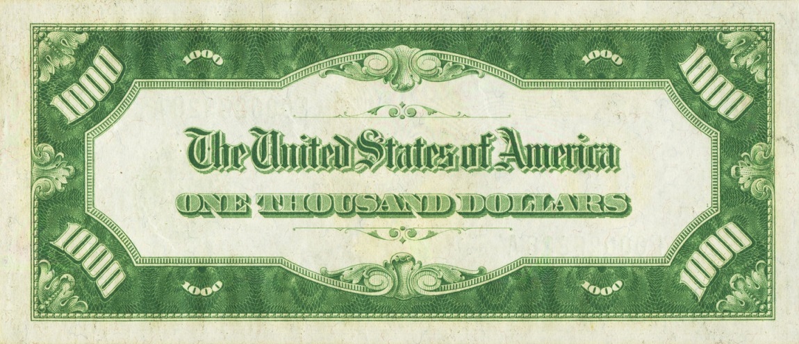 Back of United States p426: 1000 Dollars from 1928