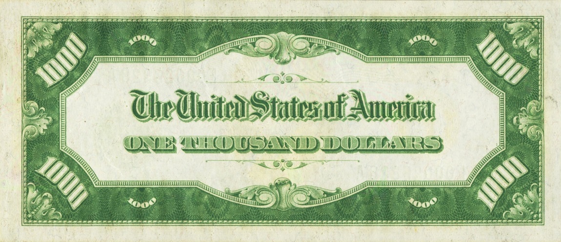 Back of United States p426: 1000 Dollars from 1928