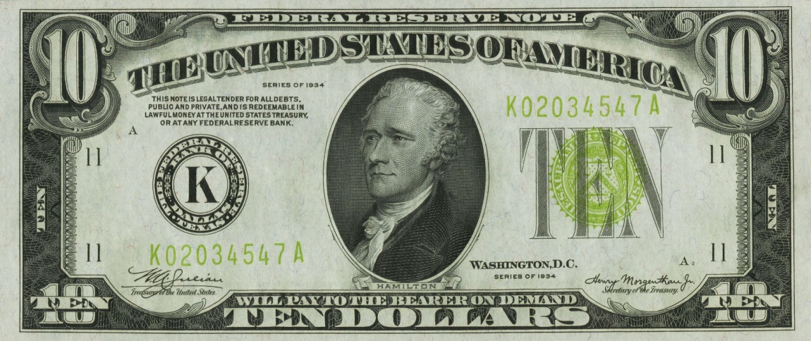 Front of United States p430L: 10 Dollars from 1934