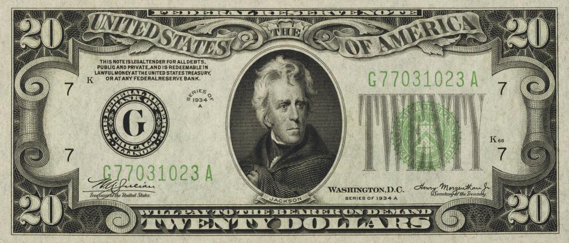 Front of United States p431Da: 20 Dollars from 1934