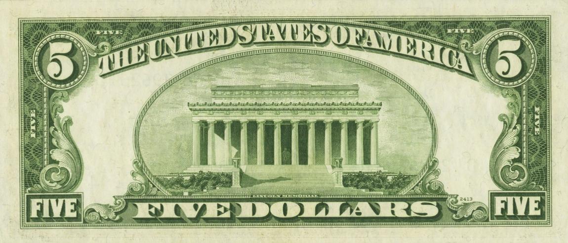 Back of United States p438c: 5 Dollars from 1950
