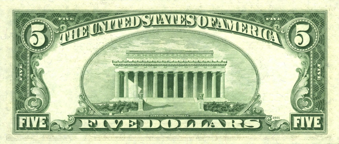 Back of United States p438d: 5 Dollars from 1950