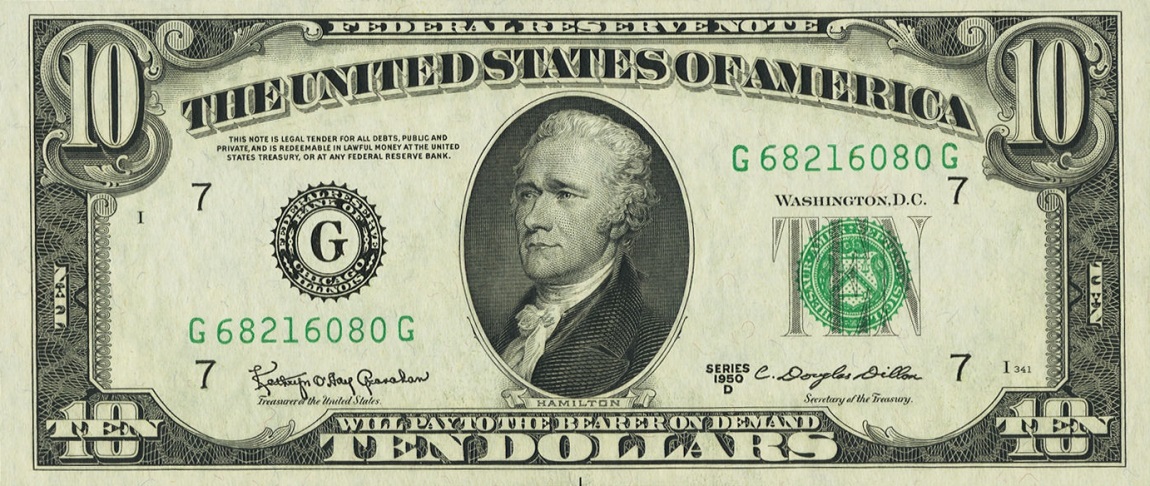 Front of United States p439d: 10 Dollars from 1950