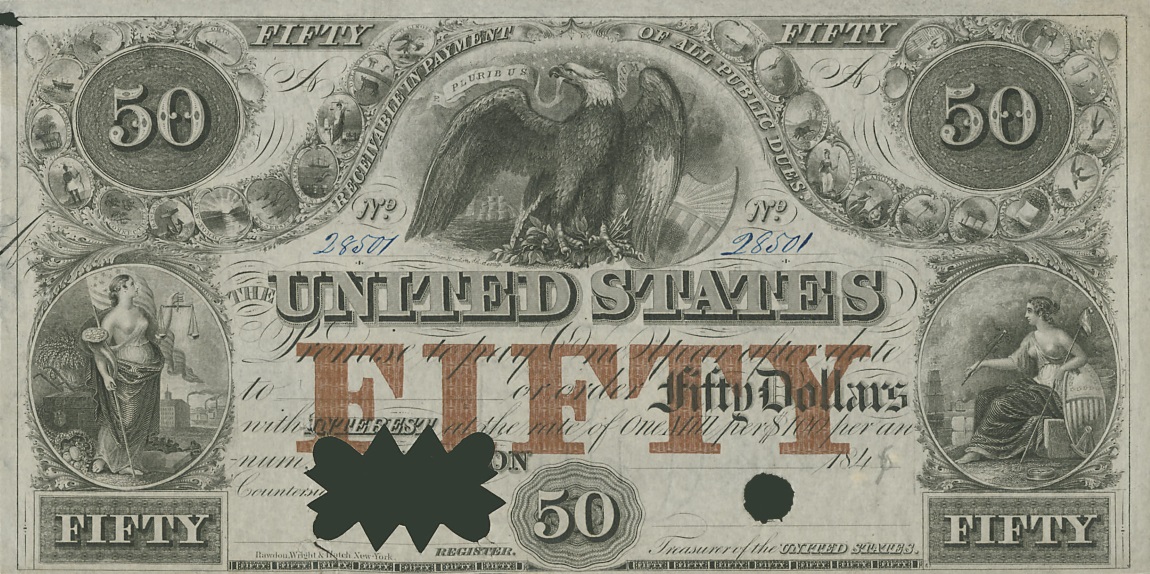 Front of United States p43: 50 Dollars from 1846