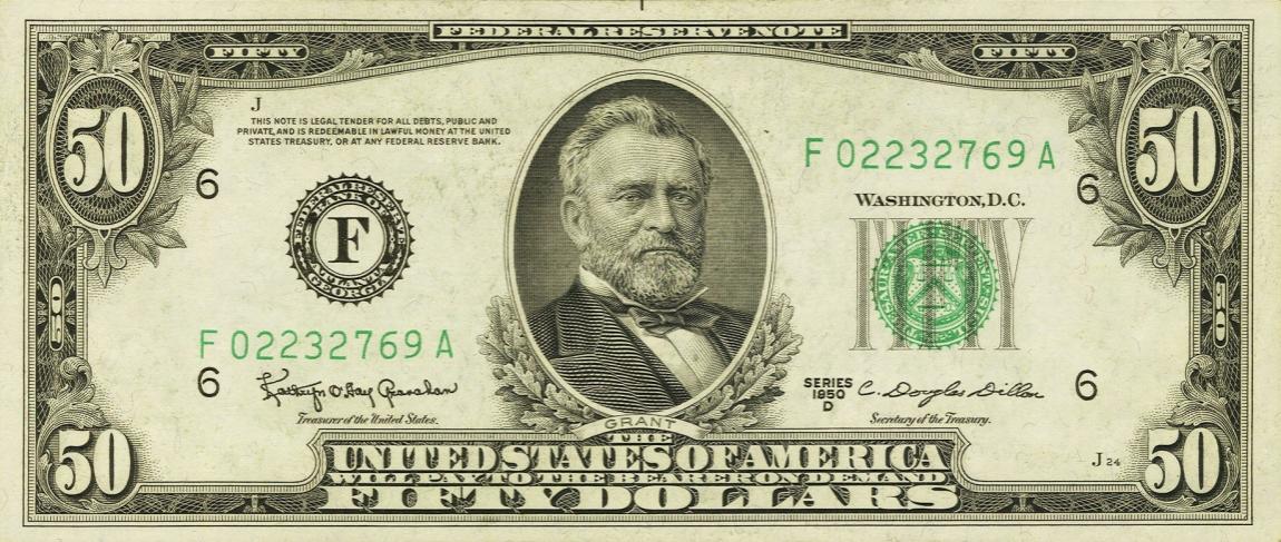 Front of United States p441d: 50 Dollars from 1950