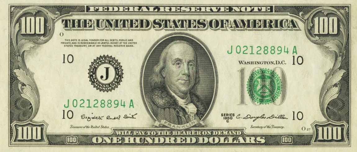Front of United States p442c: 100 Dollars from 1950