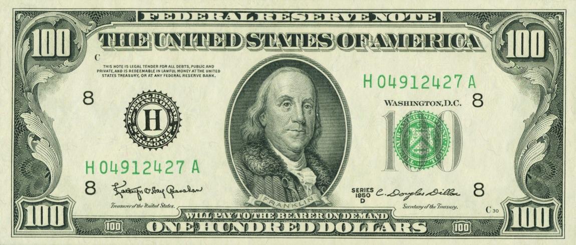 Front of United States p442d: 100 Dollars from 1950