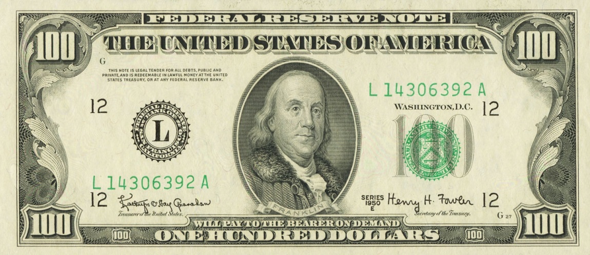Front of United States p442e: 100 Dollars from 1950