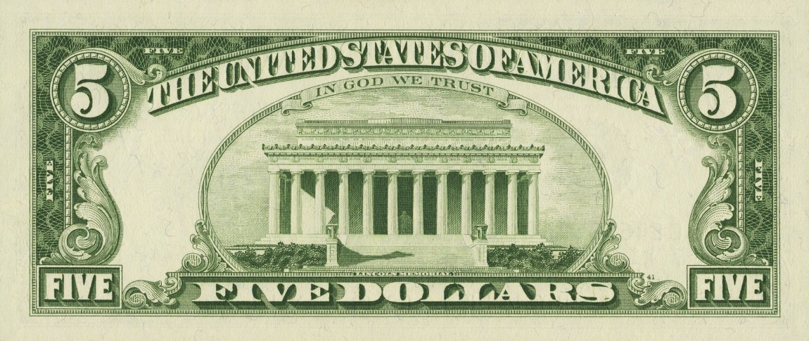 Back of United States p444b: 5 Dollars from 1963