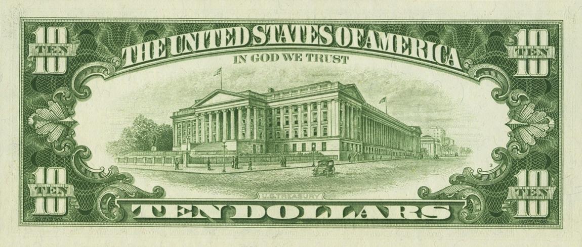 Back of United States p445a: 10 Dollars from 1963