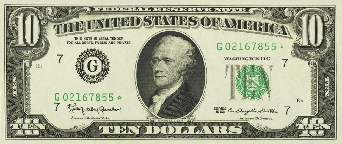 Front of United States p445a: 10 Dollars from 1963
