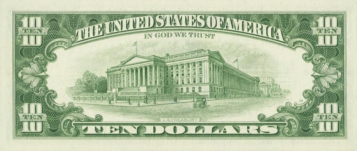 Back of United States p445b: 10 Dollars from 1963