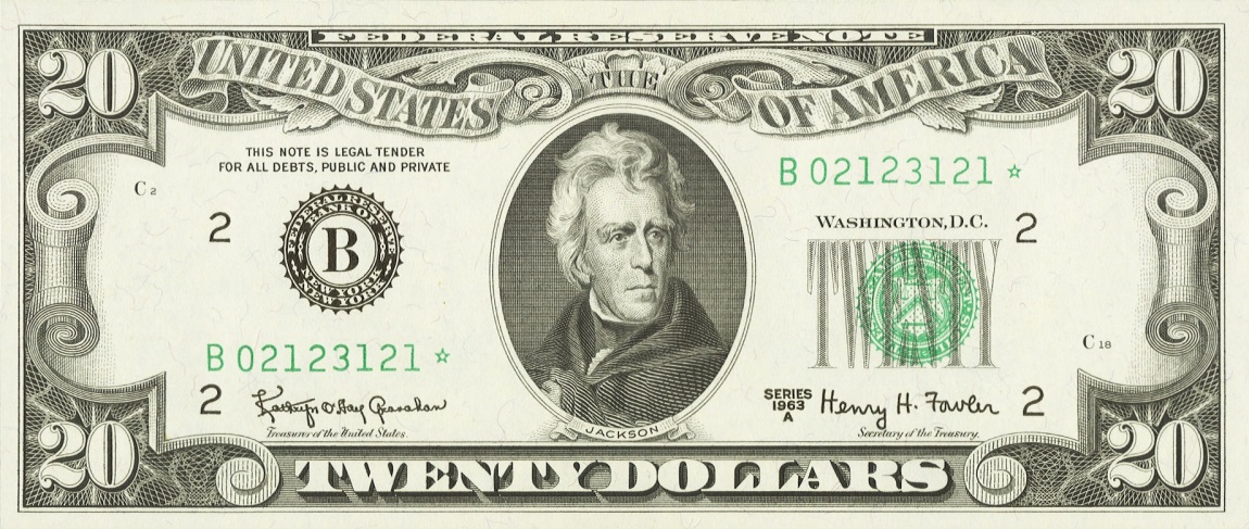 Front of United States p446b: 20 Dollars from 1963