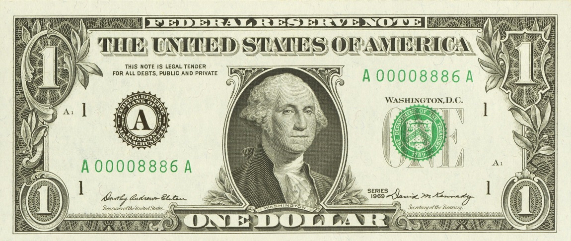 Front of United States p449a: 1 Dollar from 1969