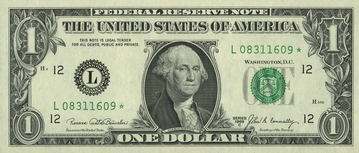 Front of United States p449d: 1 Dollar from 1969