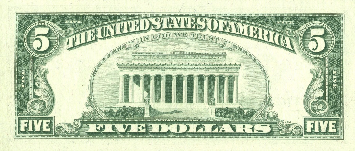 Back of United States p450c: 5 Dollars from 1969