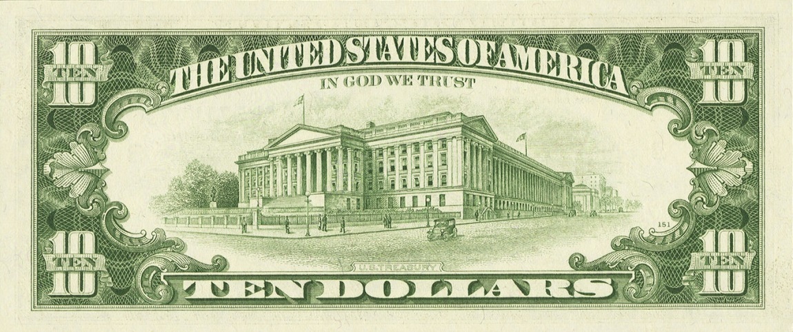 Back of United States p451c: 10 Dollars from 1969