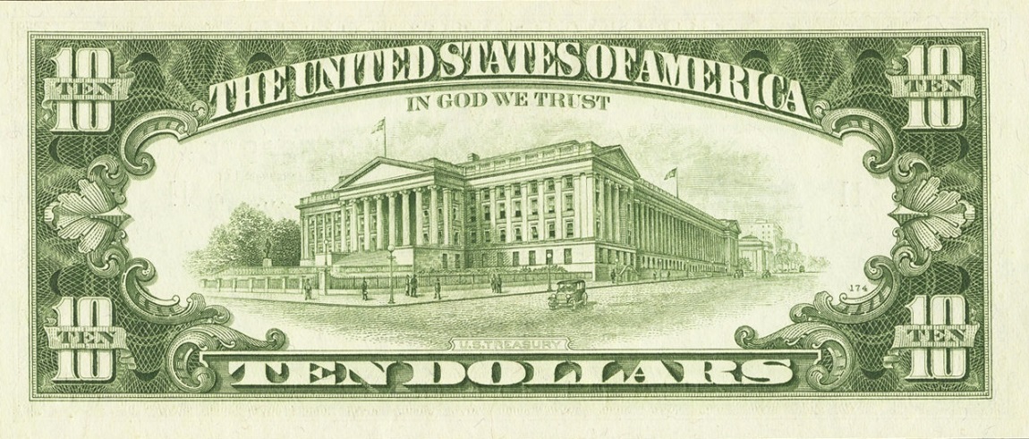 Back of United States p451d: 10 Dollars from 1969