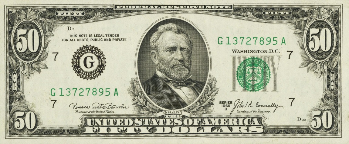 Front of United States p453c: 50 Dollars from 1969
