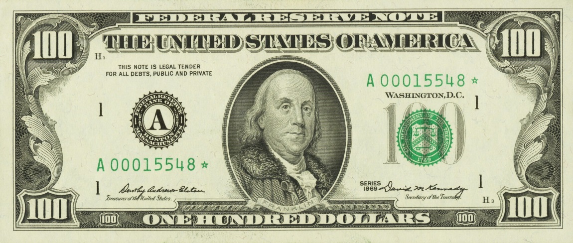 Front of United States p454a: 100 Dollars from 1969
