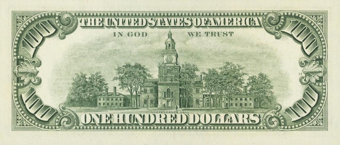 Back of United States p454c: 100 Dollars from 1969