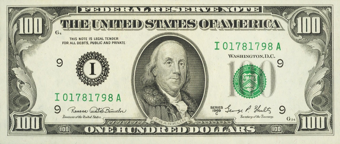 Front of United States p454c: 100 Dollars from 1969