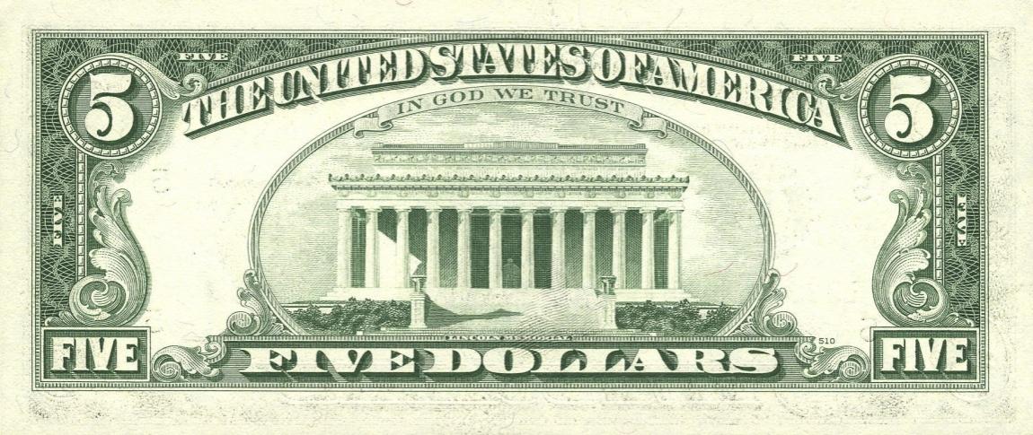 Back of United States p463b: 5 Dollars from 1977