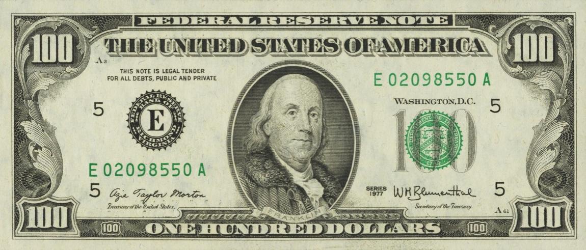 Front of United States p467: 100 Dollars from 1977