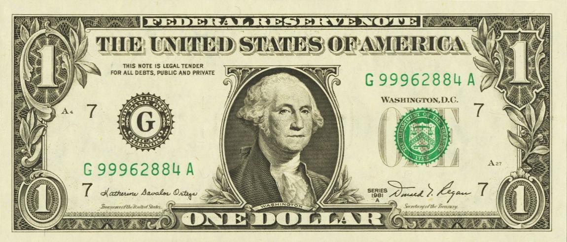 Front of United States p468b: 1 Dollar from 1981