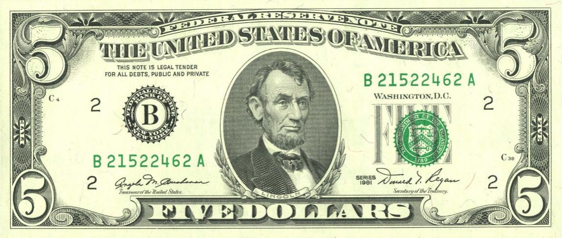 Front of United States p469a: 5 Dollars from 1981