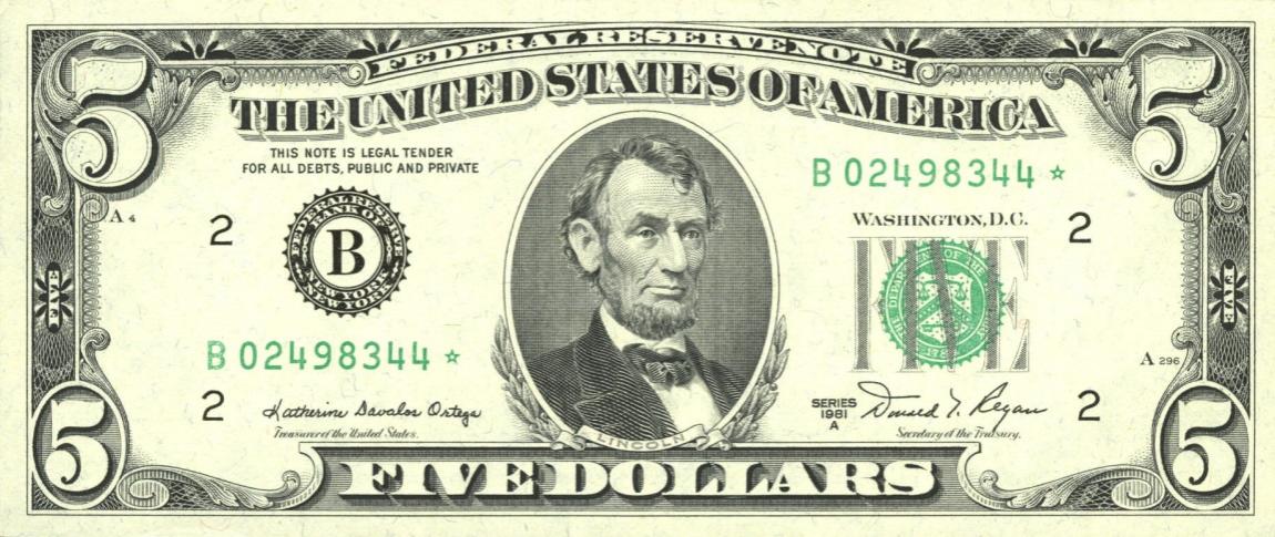 Front of United States p469b: 5 Dollars from 1981