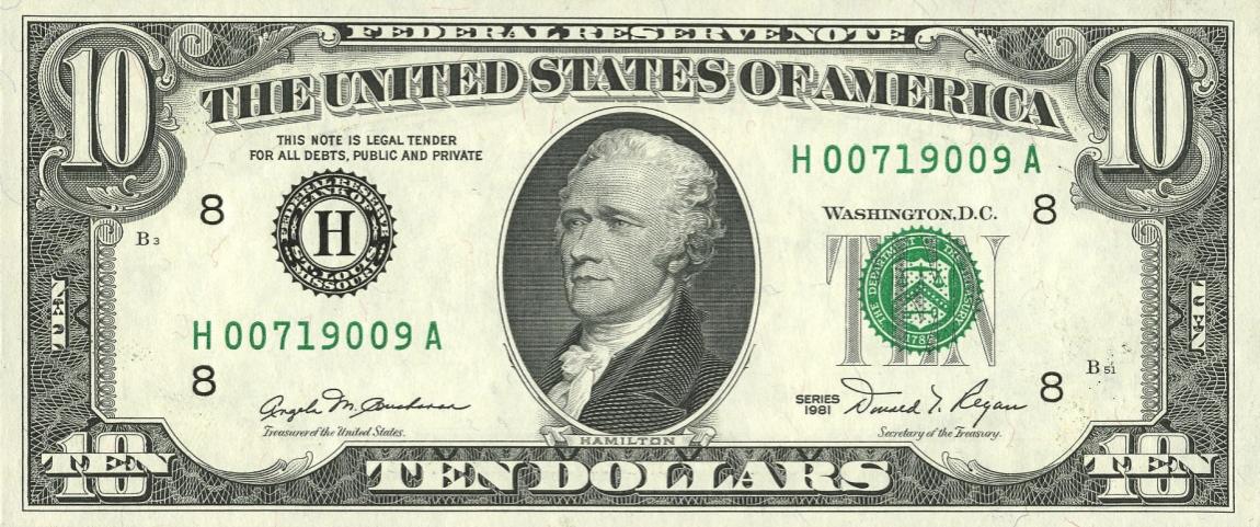 Front of United States p470a: 10 Dollars from 1981