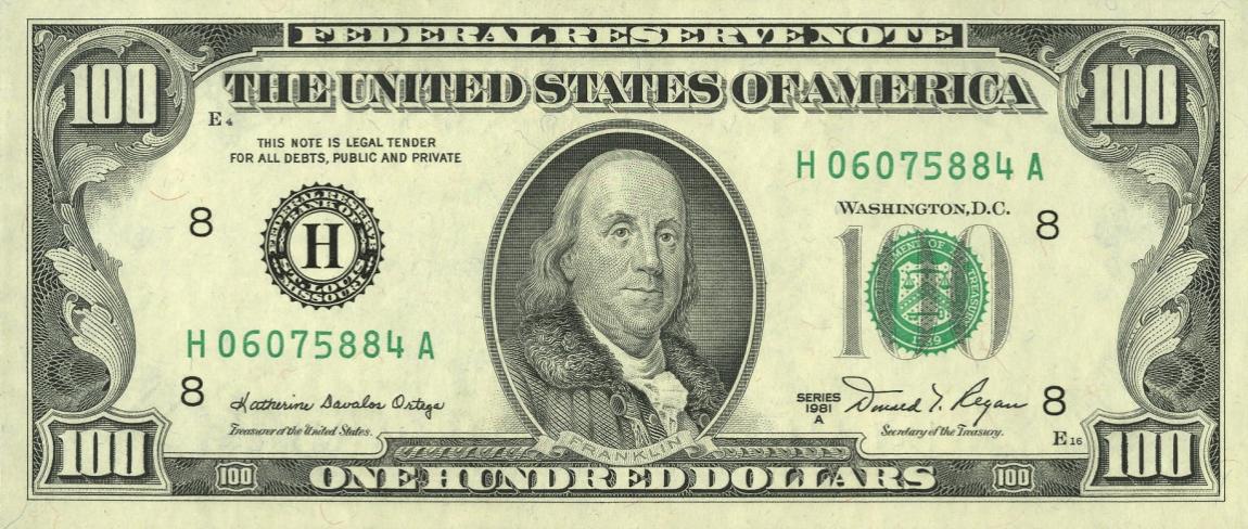 Front of United States p473b: 100 Dollars from 1981