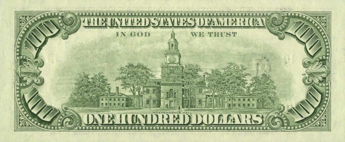 Back of United States p479: 100 Dollars from 1985