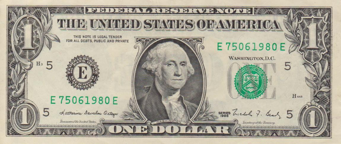 Front of United States p480a: 1 Dollar from 1988