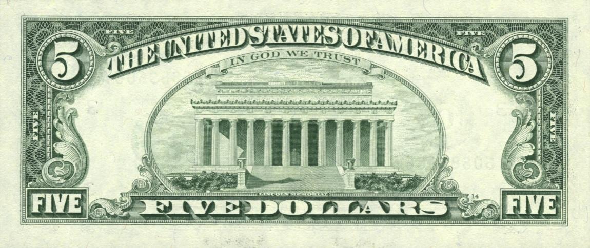 Back of United States p481b: 5 Dollars from 1988